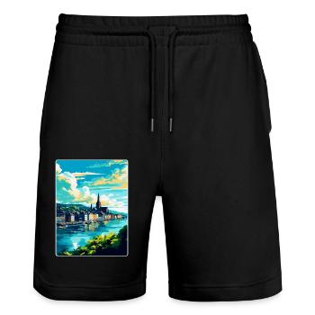 Koblenz Germany Vintage Travel Poster Souvenir WPA - Stanley/Stella Trainer Unisex Organic Jogging Shorts - black - Front - Nik (191cm) & Marisol (170cm)