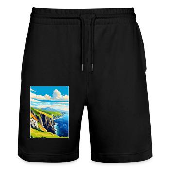 Slieve League Ireland Uk Vintage Travel Poster WPA - Stanley/Stella Trainer Unisex Organic Jogging Shorts - black - Front - Nik (191cm) & Marisol (170cm)