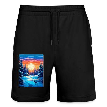 Lapland Finland Vintage Travel Poster Souvenir WPA - Stanley/Stella Trainer Unisex Organic Jogging Shorts - black - Front - Nik (191cm) & Marisol (170cm)