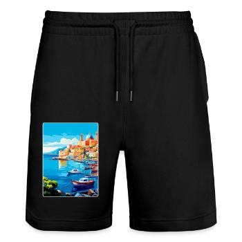 Naples Italy Vintage Travel Poster WPA Souvenir - Stanley/Stella Trainer Unisex Organic Jogging Shorts - black - Front - Nik (191cm) & Marisol (170cm)