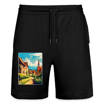 Alsace France Vintage Travel Poster WPA Souvenir - Stanley/Stella Trainer Unisex Organic Jogging Shorts - black - Front - Nik (191cm) & Marisol (170cm)