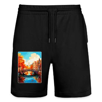 Amsterdam Netherlands Vintage Travel Poster WPA - Stanley/Stella Trainer Unisex Organic Jogging Shorts - black - Front - Nik (191cm) & Marisol (170cm)