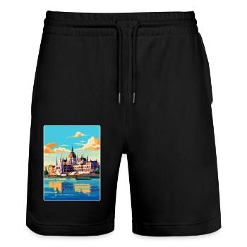 Budapest Ungarn Vintage Reiseplakat Souvenir - Stanley/Stella Unisex Bio Joggingshorts Trainer  - Schwarz - Vorne - Nik (191cm) & Marisol (170cm)