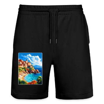 Corse France Affiche de voyage vintage Souvenir WPA - Short de jogging bio TRAINER Stanley/Stella unisexe - noir - Devant - Nik (191cm) & Marisol (170cm)