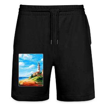 Faro Portugal Affiche de voyage vintage WPA Souvenir - Short de jogging bio TRAINER Stanley/Stella unisexe - noir - Devant - Nik (191cm) & Marisol (170cm)