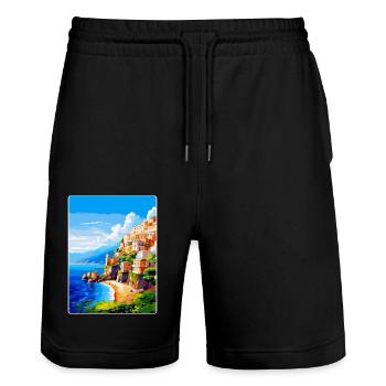Amalfi Italy Vintage Travel Poster WPA Souvenir - Stanley/Stella Trainer Unisex Organic Jogging Shorts - black - Front - Nik (191cm) & Marisol (170cm)