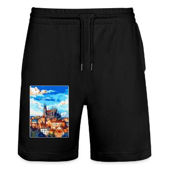 Kutna Hora République tchèque Affiche de voyage vintage - Short de jogging bio TRAINER Stanley/Stella unisexe - noir - Devant - Nik (191cm) & Marisol (170cm)