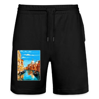Venise Italie Affiche de voyage vintage WPA Souvenir - Short de jogging bio TRAINER Stanley/Stella unisexe - noir - Devant - Nik (191cm) & Marisol (170cm)