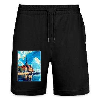 Rostock Allemagne Affiche de voyage vintage Souvenir WPA - Short de jogging bio TRAINER Stanley/Stella unisexe - noir - Devant - Nik (191cm) & Marisol (170cm)