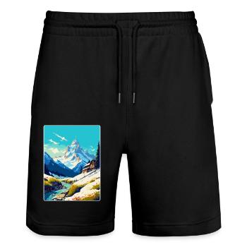 Chamonix France Affiche de voyage vintage Souvenir WPA - Short de jogging bio TRAINER Stanley/Stella unisexe - noir - Devant - Nik (191cm) & Marisol (170cm)