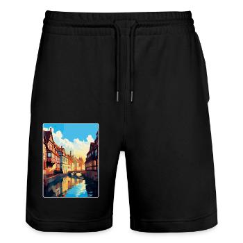 Colmar Frankreich Vintage Reiseplakat WPA Souvenir - Stanley/Stella Unisex Bio Joggingshorts Trainer  - Schwarz - Vorne - Nik (191cm) & Marisol (170cm)