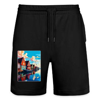 Volendam Netherlands Vintage Travel Poster WPA Art - Stanley/Stella Trainer Unisex Organic Jogging Shorts - black - Front - Nik (191cm) & Marisol (170cm)