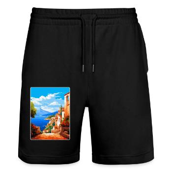 Altea Spain Vintage Travel Poster WPA Art Souvenir - Stanley/Stella Trainer Unisex Organic Jogging Shorts - black - Front - Nik (191cm) & Marisol (170cm)