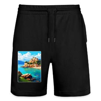 Corse France Affiche de voyage vintage Souvenir WPA - Short de jogging bio TRAINER Stanley/Stella unisexe - noir - Devant - Nik (191cm) & Marisol (170cm)