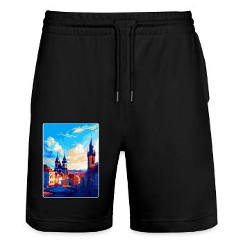 Prague République tchèque Affiche de voyage vintage WPA - Short de jogging bio TRAINER Stanley/Stella unisexe - noir - Devant - Nik (191cm) & Marisol (170cm)