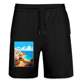 Albufeira Portugal Vintage Travel Poster Souvenir - Stanley/Stella Trainer Unisex Organic Jogging Shorts - black - Front - Nik (191cm) & Marisol (170cm)