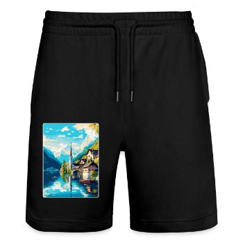 Salzkammergut Autriche Affiche de voyage vintage WPA - Short de jogging bio TRAINER Stanley/Stella unisexe - noir - Devant - Nik (191cm) & Marisol (170cm)