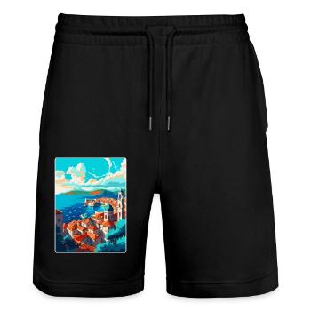 Dubrovnik Croatie Poster de voyage vintage souvenir - Short de jogging bio TRAINER Stanley/Stella unisexe - noir - Devant - Nik (191cm) & Marisol (170cm)