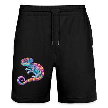 Voyage de découverte de caméléons colorés - Short de jogging bio TRAINER Stanley/Stella unisexe - noir - Devant - Nik (191cm) & Marisol (170cm)