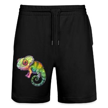 Créature fantastique caméléon colorée - Short de jogging bio TRAINER Stanley/Stella unisexe - noir - Devant - Nik (191cm) & Marisol (170cm)