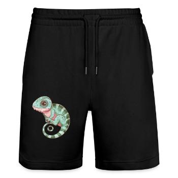 Vue en spirale caméléon coloré - Short de jogging bio TRAINER Stanley/Stella unisexe - noir - Devant - Nik (191cm) & Marisol (170cm)