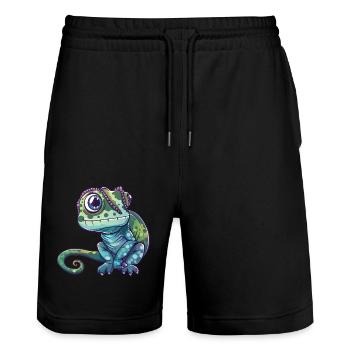 Amis caméléon aux grands yeux - Short de jogging bio TRAINER Stanley/Stella unisexe - noir - Devant - Nik (191cm) & Marisol (170cm)