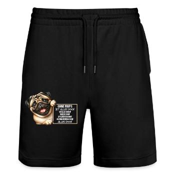 Ohne Mops ist alles doof Mops Halter Geschenk - Stanley/Stella Unisex Bio Joggingshorts Trainer  - Schwarz - Vorne - Nik (191cm) & Marisol (170cm)