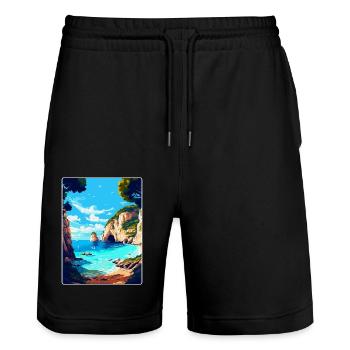 Zakynthos Grèce Affiche de voyage vintage souvenir - Short de jogging bio TRAINER Stanley/Stella unisexe - noir - Devant - Nik (191cm) & Marisol (170cm)