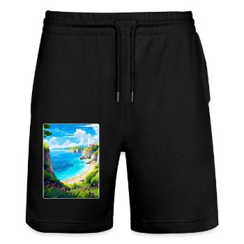 Zakynthos Grèce Affiche de voyage vintage souvenir - Short de jogging bio TRAINER Stanley/Stella unisexe - noir - Devant - Nik (191cm) & Marisol (170cm)
