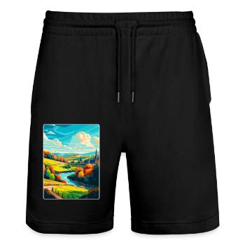 Ardennen Frankreich Vintage Reiseplakat Souvenir WPA - Stanley/Stella Unisex Bio Joggingshorts Trainer  - Schwarz - Vorne - Nik (191cm) & Marisol (170cm)