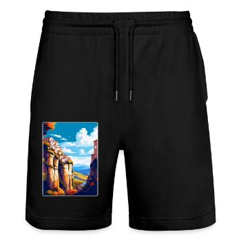Ronda Spain Vintage Travel Poster WPA Art Souvenir - Stanley/Stella Trainer Unisex Organic Jogging Shorts - black - Front - Nik (191cm) & Marisol (170cm)