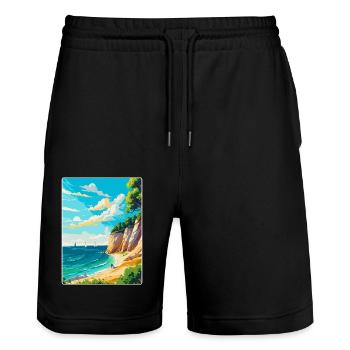 Rugen Island Allemagne Affiche de voyage vintage WPA Art - Short de jogging bio TRAINER Stanley/Stella unisexe - noir - Devant - Nik (191cm) & Marisol (170cm)