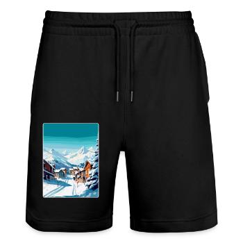 Val Thorens France Vintage Travel Poster Souvenir - Stanley/Stella Trainer Unisex Organic Jogging Shorts - black - Front - Nik (191cm) & Marisol (170cm)