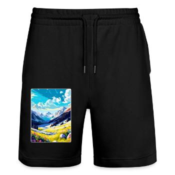 Obertauern Österreich Vintage Reiseplakat Souvenir - Stanley/Stella Unisex Bio Joggingshorts Trainer  - Schwarz - Vorne - Nik (191cm) & Marisol (170cm)