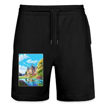 Fontainebleau France Affiche de voyage vintage WPA Art - Short de jogging bio TRAINER Stanley/Stella unisexe - noir - Devant - Nik (191cm) & Marisol (170cm)