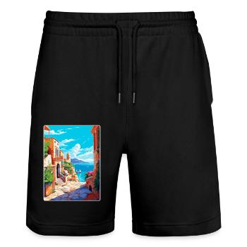 Rhodos Griechenland Vintage Reiseplakat WPA Souvenir - Stanley/Stella Unisex Bio Joggingshorts Trainer  - Schwarz - Vorne - Nik (191cm) & Marisol (170cm)