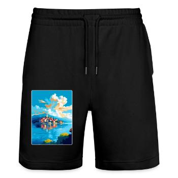 Île de Ciovo Croatie Affiche de voyage vintage WPA Art - Short de jogging bio TRAINER Stanley/Stella unisexe - noir - Devant - Nik (191cm) & Marisol (170cm)