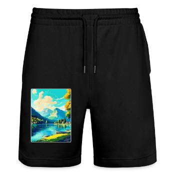 Wolfgangsee Autriche Affiche de voyage vintage souvenir - Short de jogging bio TRAINER Stanley/Stella unisexe - noir - Devant - Nik (191cm) & Marisol (170cm)