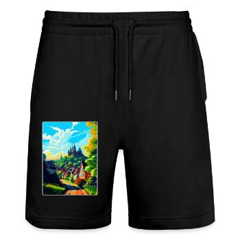 Marburg Deutschland Vintage Reiseplakat Souvenir WPA - Stanley/Stella Unisex Bio Joggingshorts Trainer  - Schwarz - Vorne - Nik (191cm) & Marisol (170cm)