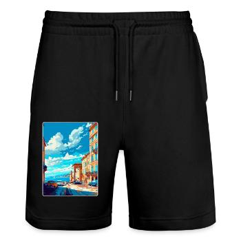Trieste Italie Affiche de voyage vintage WPA Souvenir - Short de jogging bio TRAINER Stanley/Stella unisexe - noir - Devant - Nik (191cm) & Marisol (170cm)