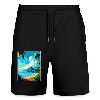 Martinique Caraïbes Vintage Voyage Affiche WPA Art - Short de jogging bio TRAINER Stanley/Stella unisexe - noir - Devant - Nik (191cm) & Marisol (170cm)