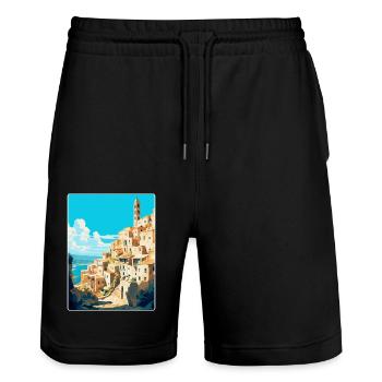 Matera Italy Vintage Travel Poster WPA Souvenir - Stanley/Stella Trainer Unisex Organic Jogging Shorts - black - Front - Nik (191cm) & Marisol (170cm)