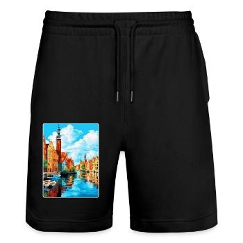 Gdansk Poland Vintage Travel Poster WPA Souvenir - Stanley/Stella Trainer Unisex Organic Jogging Shorts - black - Front - Nik (191cm) & Marisol (170cm)