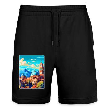 Sofia Bulgaria Vintage Travel Poster Souvenir WPA - Stanley/Stella Trainer Unisex Organic Jogging Shorts - black - Front - Nik (191cm) & Marisol (170cm)