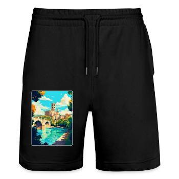 Avignon France Affiche de voyage vintage Souvenir WPA - Short de jogging bio TRAINER Stanley/Stella unisexe - noir - Devant - Nik (191cm) & Marisol (170cm)