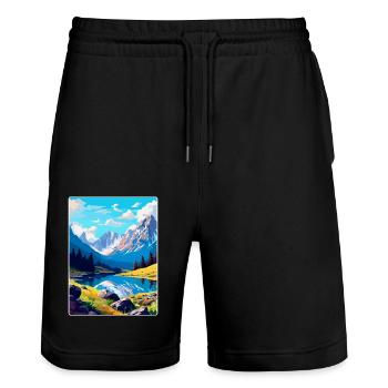 Tatry Pologne Affiche de voyage vintage WPA Souvenir - Short de jogging bio TRAINER Stanley/Stella unisexe - noir - Devant - Nik (191cm) & Marisol (170cm)
