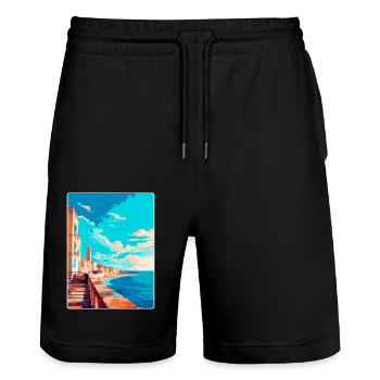 Cadiz Spain Vintage Travel Poster WPA Art Souvenir - Stanley/Stella Trainer Unisex Organic Jogging Shorts - black - Front - Nik (191cm) & Marisol (170cm)
