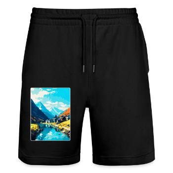 Andermatt Schweiz Vintage Reiseposter WPA - Stanley/Stella Unisex Bio Joggingshorts Trainer  - Schwarz - Vorne - Nik (191cm) & Marisol (170cm)