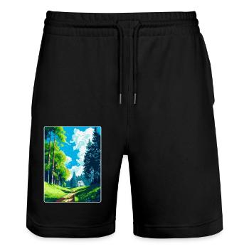 Vienna Woods Austria Vintage Travel Poster WPA Art - Stanley/Stella Trainer Unisex Organic Jogging Shorts - black - Front - Nik (191cm) & Marisol (170cm)