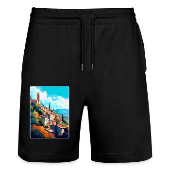 Grasse France Affiche de voyage vintage WPA Souvenir - Short de jogging bio TRAINER Stanley/Stella unisexe - noir - Devant - Nik (191cm) & Marisol (170cm)